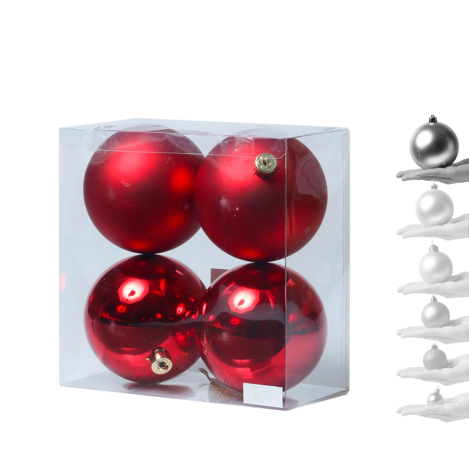 Weihnachtsbaumkugeln – 10 cm, Rot, 4er-Set, bruchfest